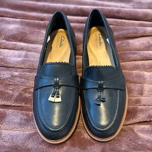 Clarks black Leather Loafers with Tassels